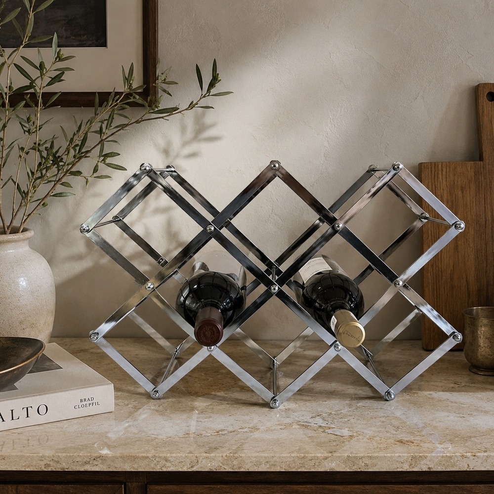 Vintage Chrome Expandable Wine Rack Mid Century Bar Cart Storage Decor